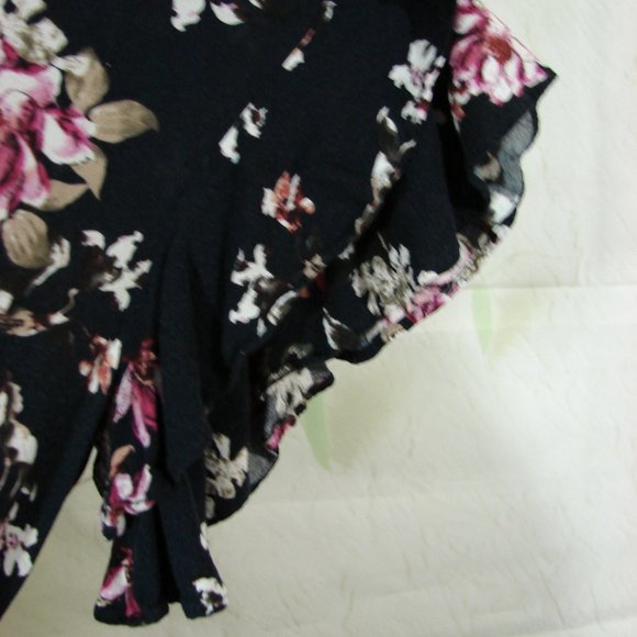 Black Pink Floral Ruffle Wrap Dress Chelsea & Violet Large Cottagecore Romantic - Picture 6 of 16